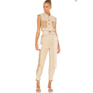 FRAME Tonal‎ Sleeveless Khaki Jumpsuit Two-Tone Utility Style Casual Chic Sz XS